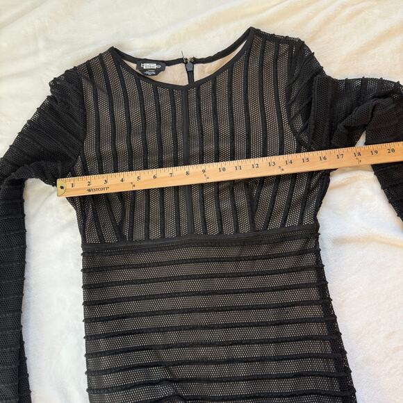 Bebe Black Mesh Bodycon Long Sleeve Mini Dress Glam Club Night Out Style - Picture 10 of 15